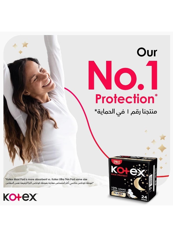 Kotex Maxi Protect Thick Pads, Overnight Protection Sanitary Pads with Wings, 48 - Image 3